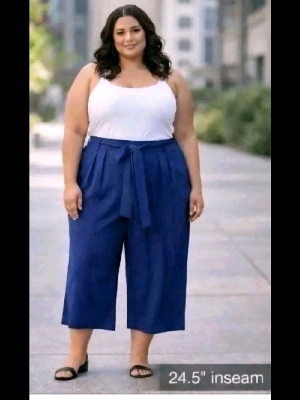 Madison Plus Size 24W Cropped Wide Leg Pants Blue/Black Striped Front Tie